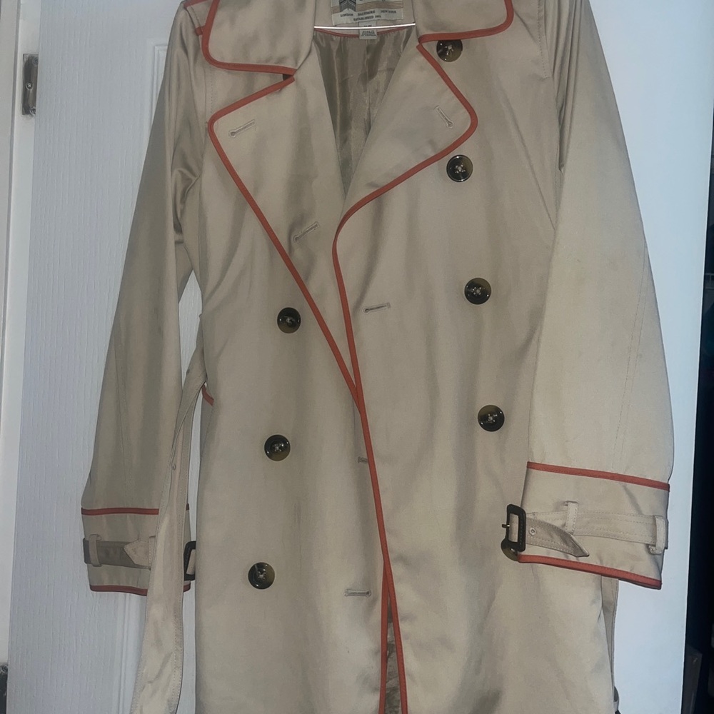 London Fog Cream and Red Trench Coat Timeless Design